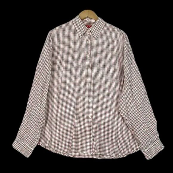 Gabriella Molinari Shirt Blouse 100% Silk Long Sleeve White Red Black Plaid - Picture 2 of 14